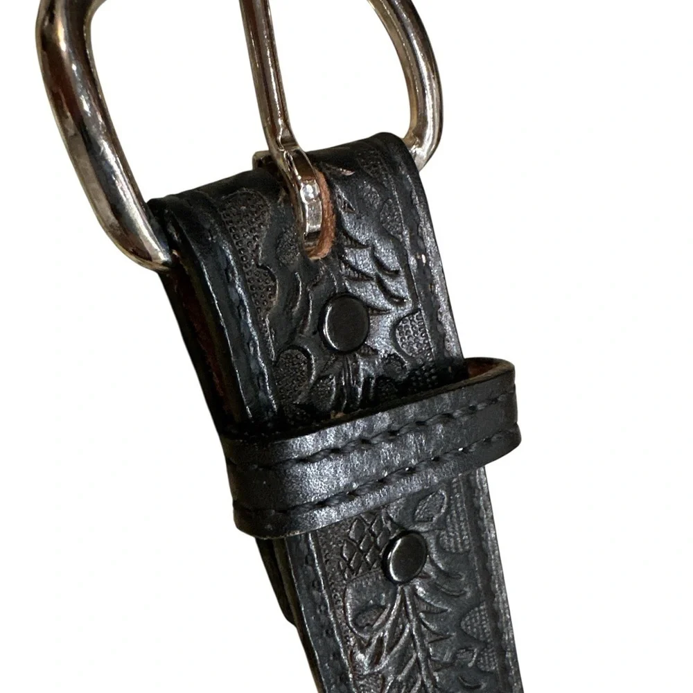 EMBOSSED WESTERN MENS LEATHER BLK COWHIDE COWBOY BELT FLORAL ROPING ZIP MADE USA